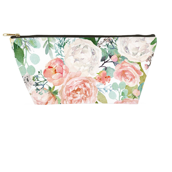 Accessory Pouches _ Flowers White Background - Azra's Voyage
